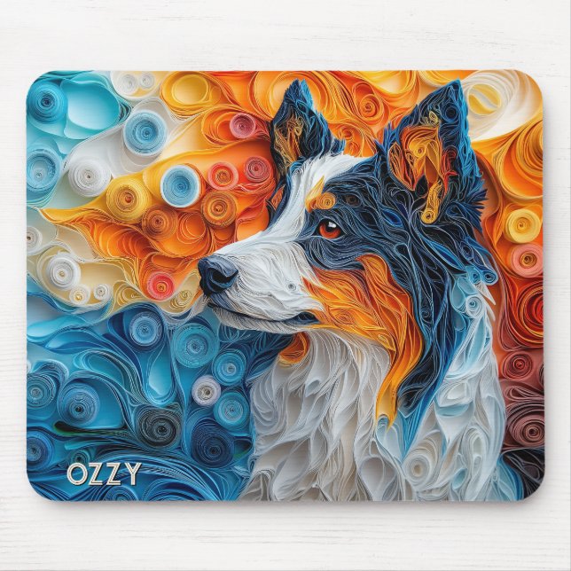 Farbiges Portrait australischer Schäferhund Mousepad (Vorne)