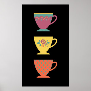 Farbiges Porzellan Set von Teebechern, Kaffee-Tass Poster