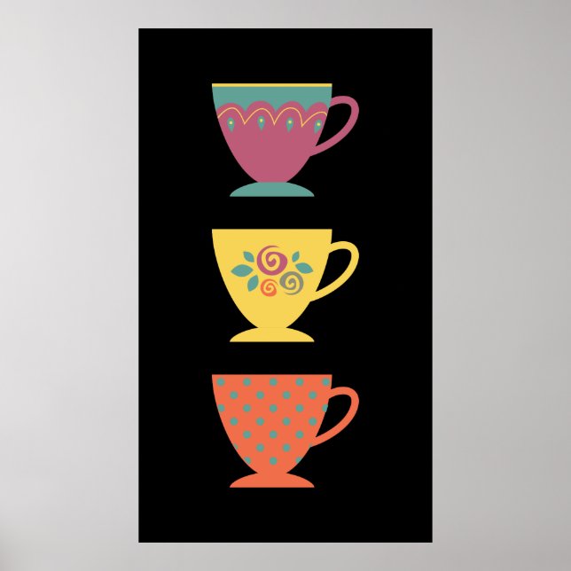Farbiges Porzellan Set von Teebechern, Kaffee-Tass Poster (Vorne)