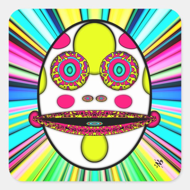 Farbiges psychedelisches Ei-Gesicht v1 Quadratischer Aufkleber (Vorderseite)