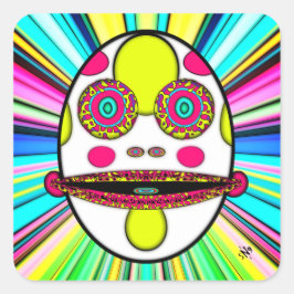 Farbiges psychedelisches Ei-Gesicht v1 Quadratischer Aufkleber
