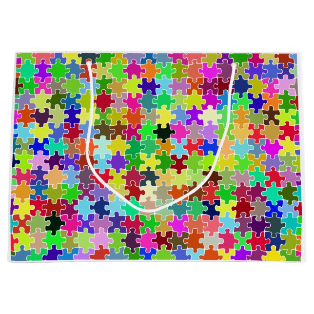 Farbiges Puzzle-Muster Große Geschenktüte (Vorderseite)