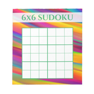 Farbiges Regenbogen-6x6-Sudoku-Rastervorlage Notizblock