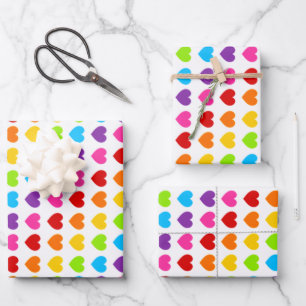 Farbiges Regenbogen-Herzmuster Geschenkpapier Set