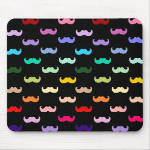 Farbiges Regenbogen-Schnurrbartmuster auf Schwarz Mousepad
