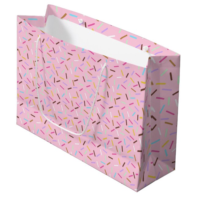 Farbiges Regenbogen-Sprinkles-Muster großes Gesche Große Geschenktüte (Vorderseite Schrägansicht)