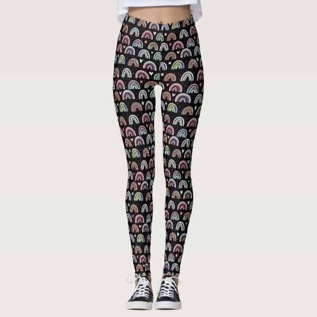 Farbiges Regenbogenbogenmuster auf schwarz Leggings (Vorderseite)