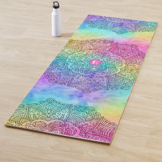 Farbiges Regenbogenfarben-Monogramm Yogamatte (Beispiel)