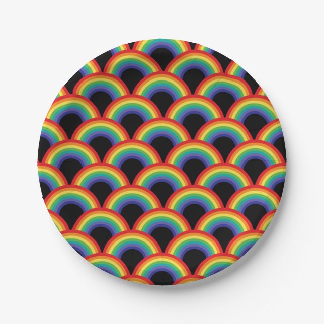 Farbiges Regenbogenmuster Pappteller (Vorderseite)