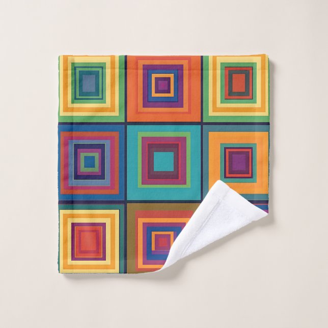 Farbiges Retro-Blockdesign Badhandtuch Set (Waschlappen)