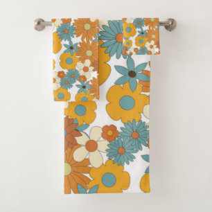 Farbiges Retro-Blume-Muster Badhandtuch Set