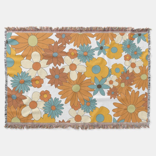 Farbiges Retro-Blume-Muster Decke (Vorderseite)
