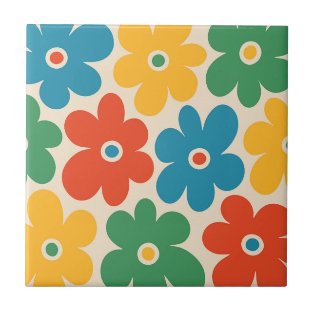 Farbiges Retro-Blume-Muster Fliese (Vorderseite)