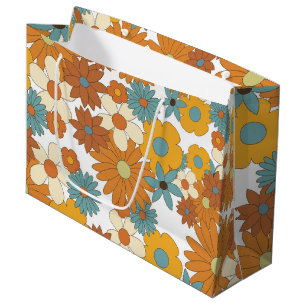 Farbiges Retro-Blume-Muster Große Geschenktüte