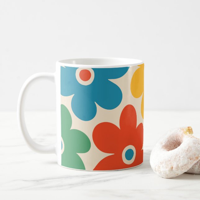 Farbiges Retro-Blume-Muster Kaffeetasse (Mit Donut)