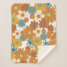 Farbiges Retro-Blume-Muster Sherpadecke