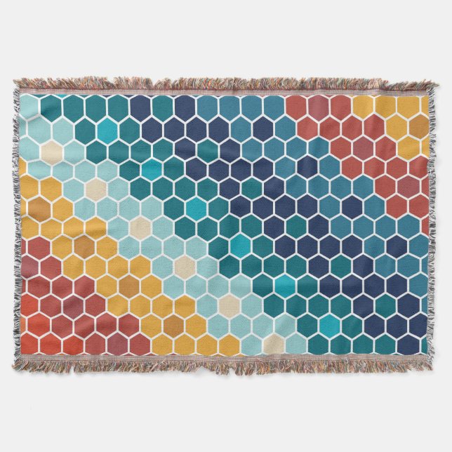 Farbiges Retro-Blumenmosaik Hexagon-Muster Decke (Vorderseite)
