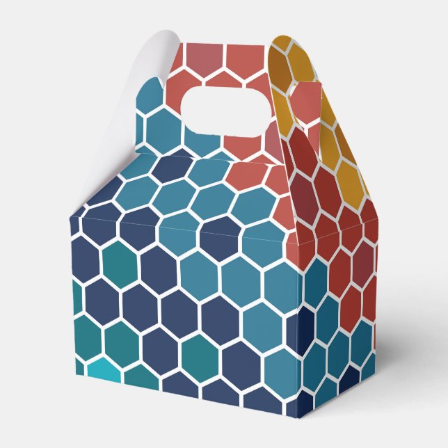 Farbiges Retro-Blumenmosaik Hexagon-Muster Geschenkschachtel (Vorderseite)