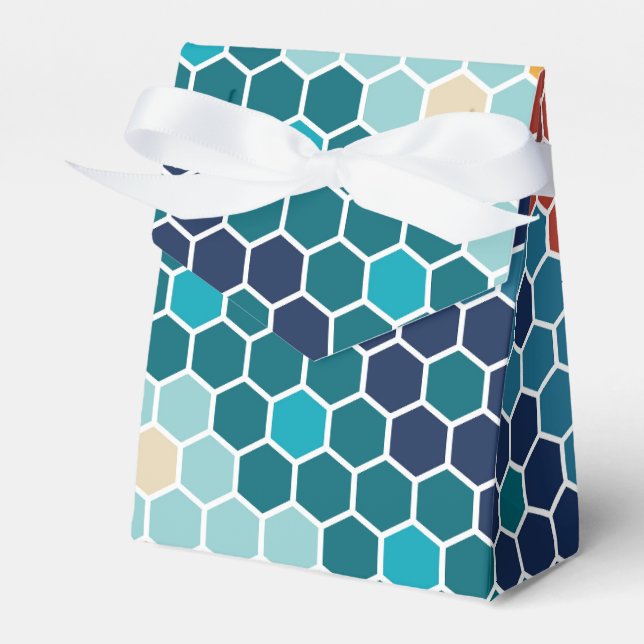 Farbiges Retro-Blumenmosaik Hexagon-Muster Geschenkschachtel (Vorderseite)