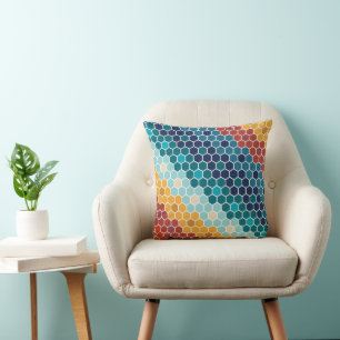 Farbiges Retro-Blumenmosaik Hexagon-Muster Kissen