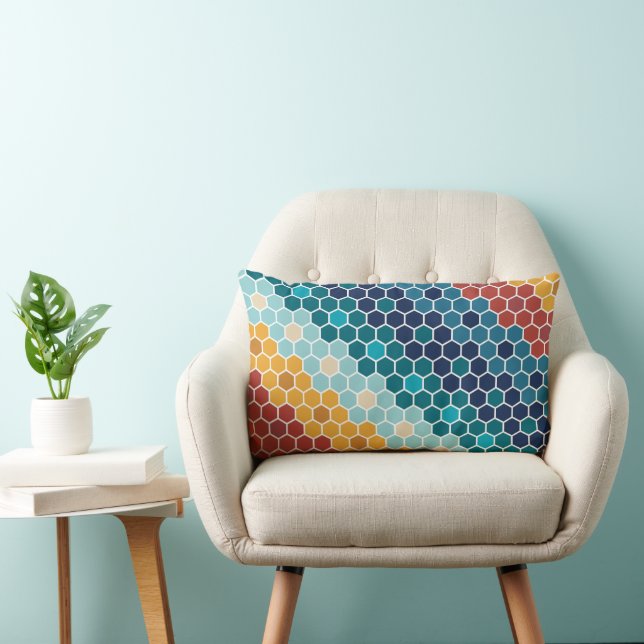 Farbiges Retro-Blumenmosaik Hexagon-Muster Lendenkissen (Stuhl )