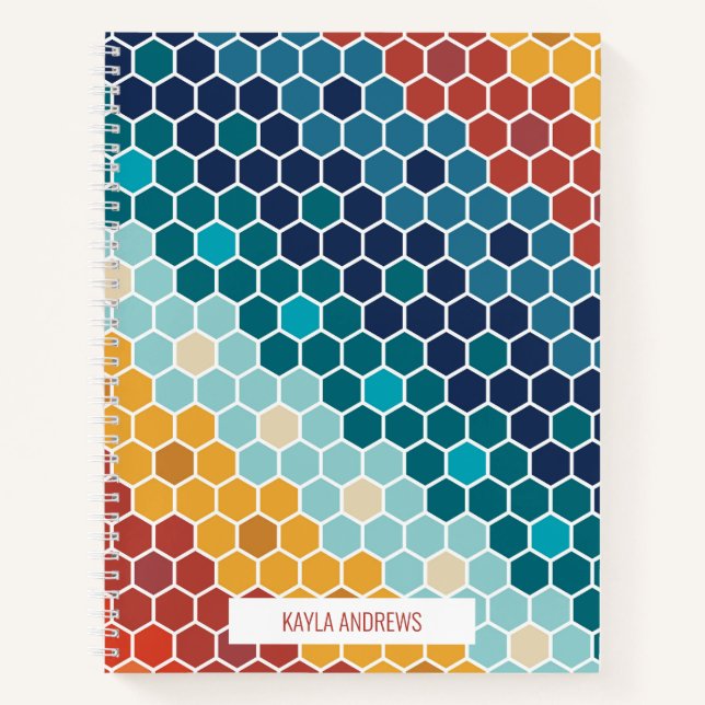 Farbiges Retro-Blumenmosaik Hexagon-Muster Notizbuch (Vorderseite)
