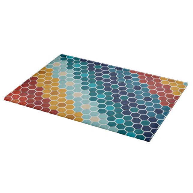 Farbiges Retro-Blumenmosaik Hexagon-Muster Schneidebrett (Ecke)