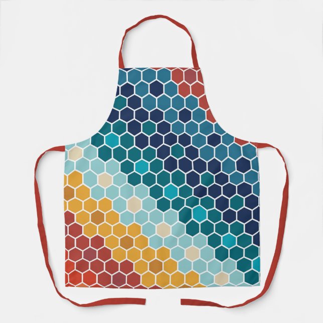 Farbiges Retro-Blumenmosaik Hexagon-Muster Schürze (Vorderseite)