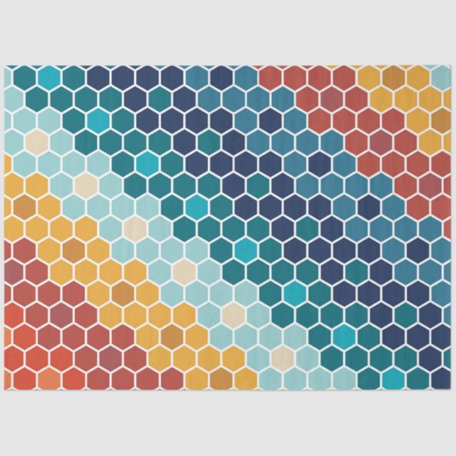 Farbiges Retro-Blumenmosaik Hexagon-Muster Seidenpapier (Vorderseite)