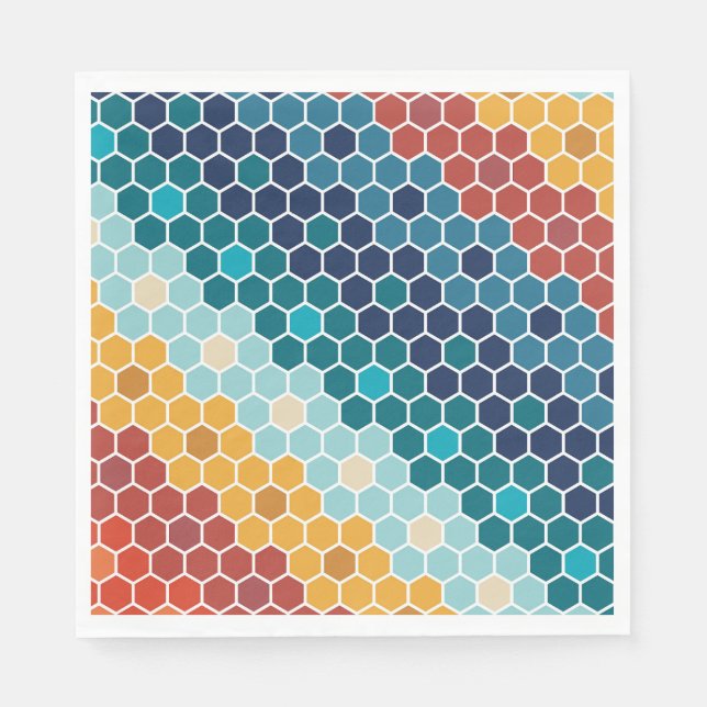 Farbiges Retro-Blumenmosaik Hexagon-Muster Serviette (Vorderseite)