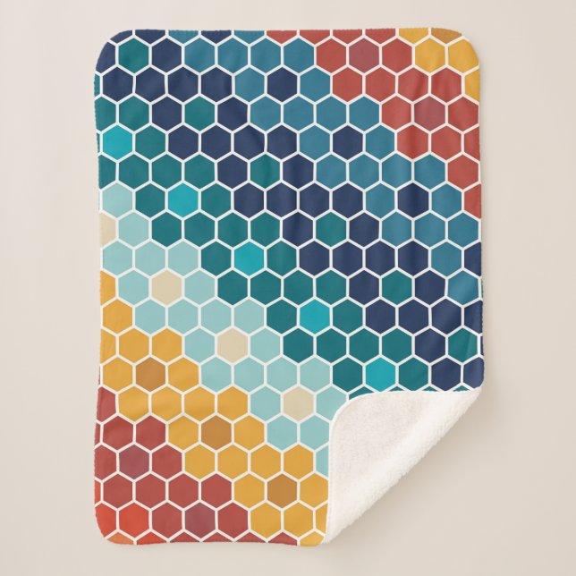 Farbiges Retro-Blumenmosaik Hexagon-Muster Sherpadecke (Vorderseite)