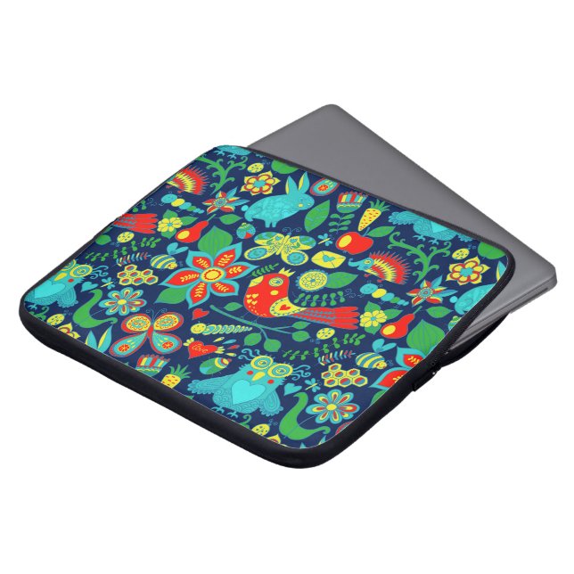 Farbiges Retro-Blumenmuster Laptopschutzhülle (Vorne Oben)