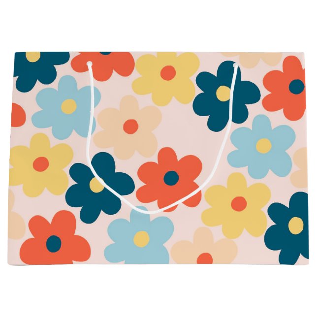 Farbiges Retro-Hippie-Blume-Muster Große Geschenktüte (Vorderseite)