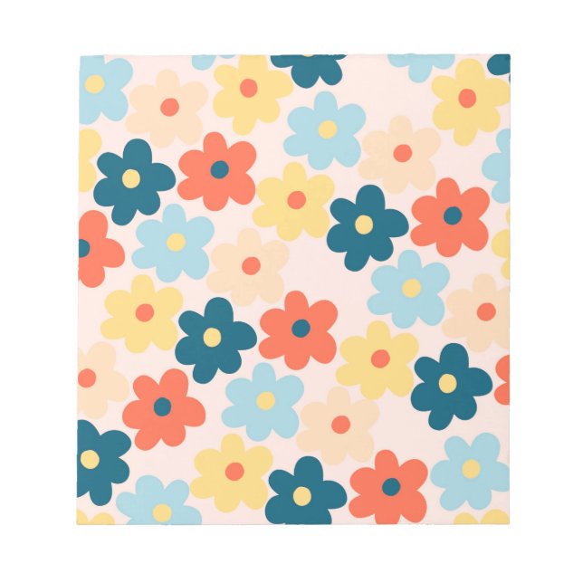 Farbiges Retro-Hippie-Blume-Muster Notizblock (Vorderseite)