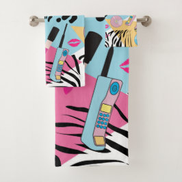Farbiges Retro-Muster der 90er Jahre Badhandtuch Set