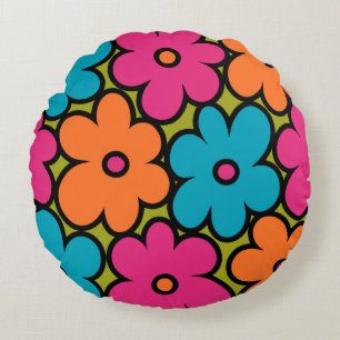 Farbiges Retro-Muster Rundes Kissen