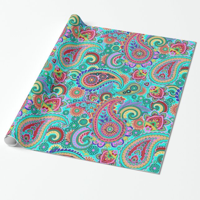 Farbiges Retro-Paisley-Muster Geschenkpapier (Ungerollt)