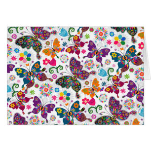 Farbiges Retro-Schmetterling-Muster und Blume