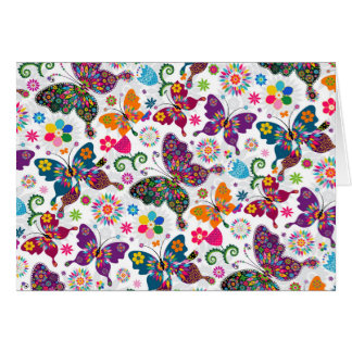 Farbiges Retro-Schmetterling-Muster und Blume
