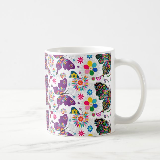 Farbiges Retro-Schmetterling-Muster und Blume Tasse (Rechts)