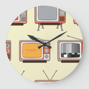 Farbiges Retro-TV, Vintages Muster Große Wanduhr