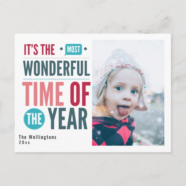 Farbiges Retro Weihnachtsangebot Foto Feiertagspostkarte (Vorderseite)