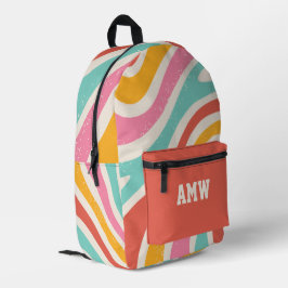 Farbiges Retro-Wellenstreifen-Monogramm Bedruckter Rucksack