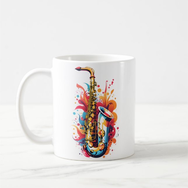 Farbiges Saxophon Kaffeetasse (Links)