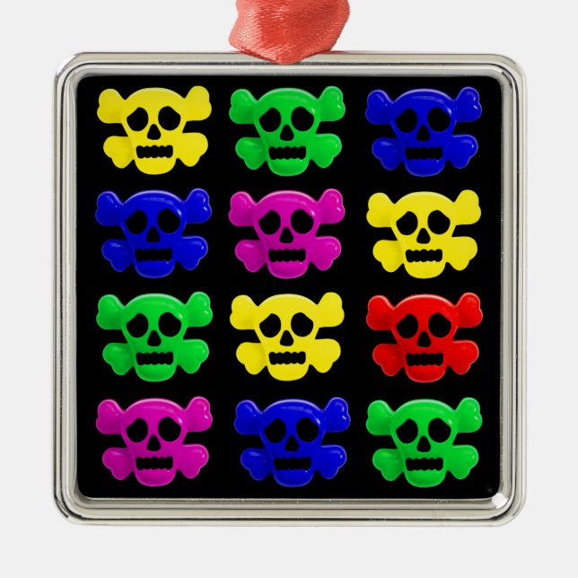 Farbiges Schädelmuster Silbernes Ornament (Vorne)