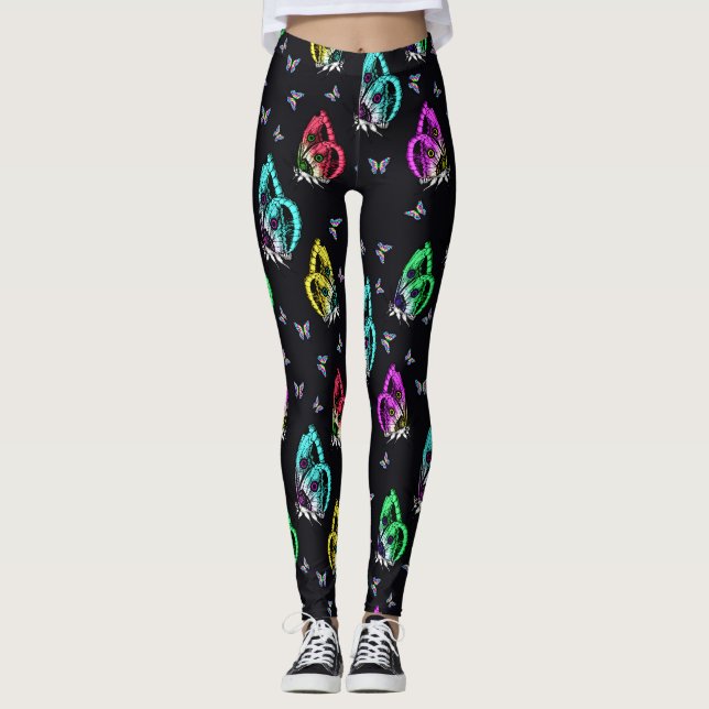 Farbiges Schwarzes Schmetterlingsmuster Leggings (Vorderseite)