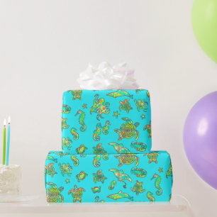 Farbiges Sea Life Aqua Blue Wrapping Paper Geschenkpapier