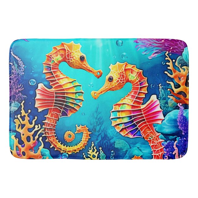 Farbiges Seepferd Pair Design Badematte (Vorderseite)