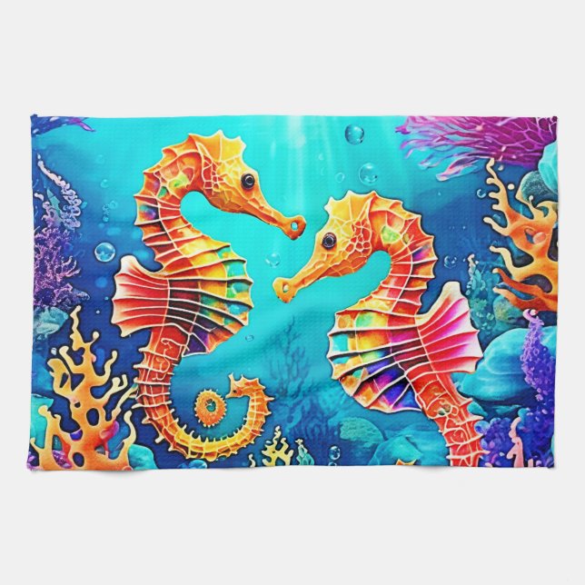Farbiges Seepferd Pair Design Geschirrtuch (Horizontal)