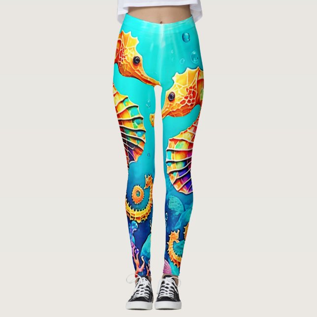 Farbiges Seepferd Pair Design Leggings (Vorderseite)